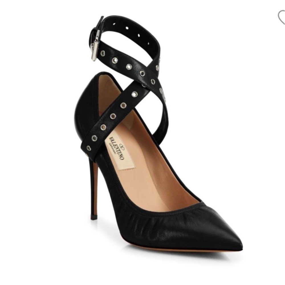 Valentino Love Latch Ankle Wrap leather Pump heels Black nero size 36